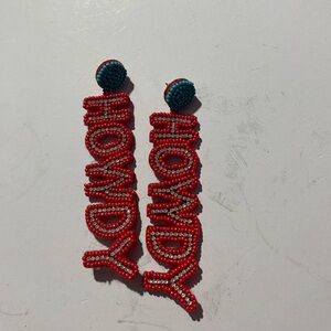 Red and Teal Beaded 'Howdy' Earrings